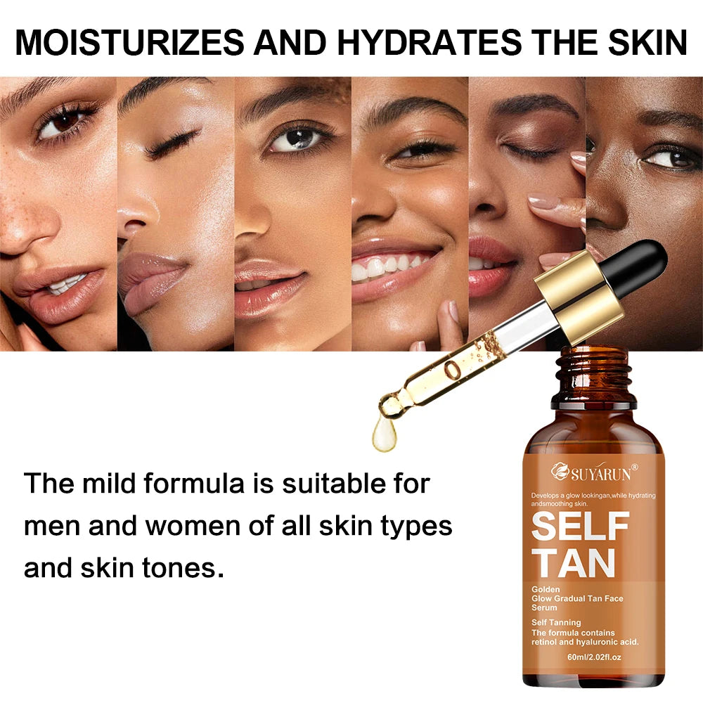 SUYARUN Self-Tanning Serum with Coconut, Jojoba Oil & Aloe – Evens Skin Tone, Gentle Hydration for All Skin Types & Genders. Oasis Select