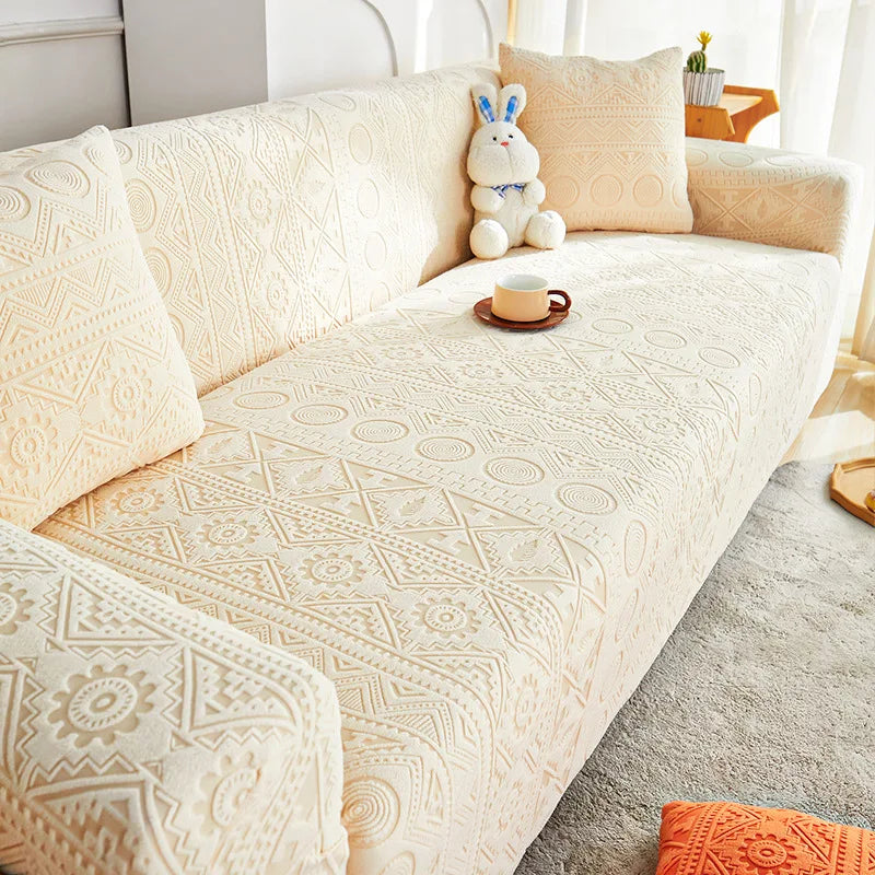 Bohemian Jacquard Velvet Sofa Cover for Autumn and Winter Thickened Plush, High-end Feel Cat Scratch-resistant Sofa Cover Oasis Select