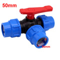 PE 3-Way Ball Valve 20–50mm | Quick-Connect Irrigation Fitting