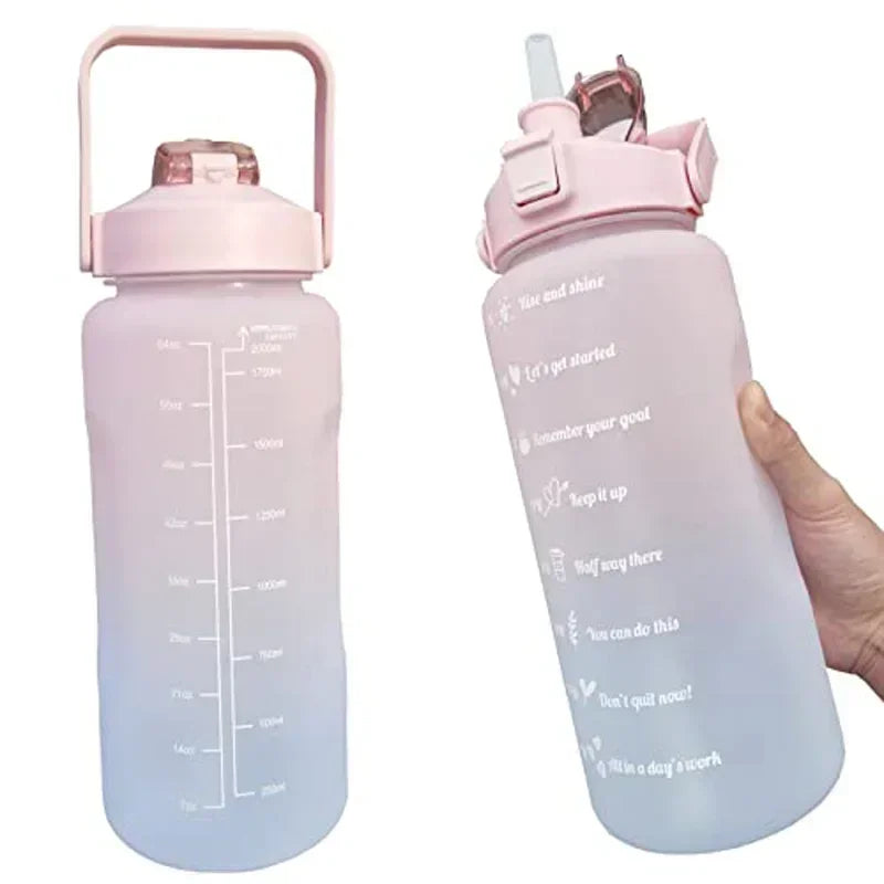 2 Liter Large Capacity Sports Water Bottle Leak Proof Colorful Plastic Cup Drinking Outdoor Travel Portable Gym Fitness Jugs Oasis Select pink blue 2.0L
