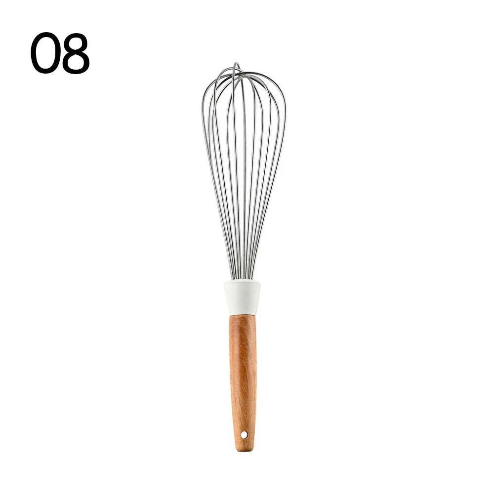 Silicone Kitchenware Non-stick Cooking Utensils Set Cookware Spatula Egg Beaters Shovel Stainless Steel Handle Kitchen Tool Set Oasis Select 08