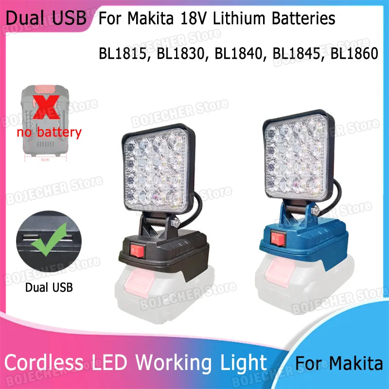 For Makita 18V Lithium Battery Cordless LED Work Light BL1830 BL1860 Outdoor Lantern Flashlight Camping Lamp Emergency Lighting Oasis Select
