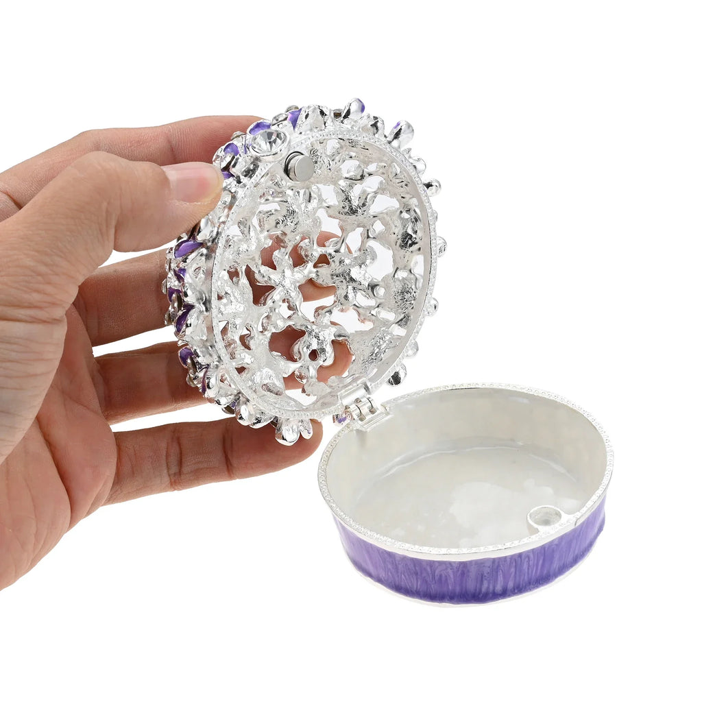 Purple Flower Ball Jewelry Box Sparkling Crystal Easy Open Magnet Clasp Dresser Ornament Gift for Girlfriends Wife Mom 55mm/2In Oasis Select