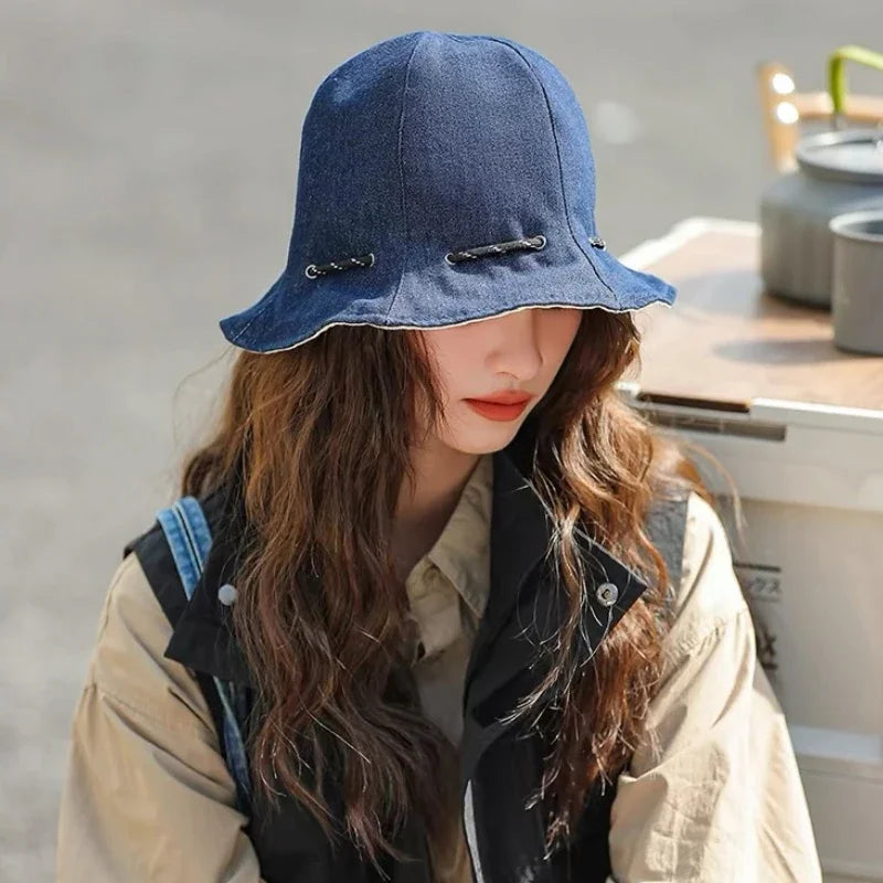 Women‘s Reversible Bucket Hat Spring Summer Double Sided Casual Sun Protection Visor Face Slimming Packable Travel Cap Oasis Select Dark Blue As shown