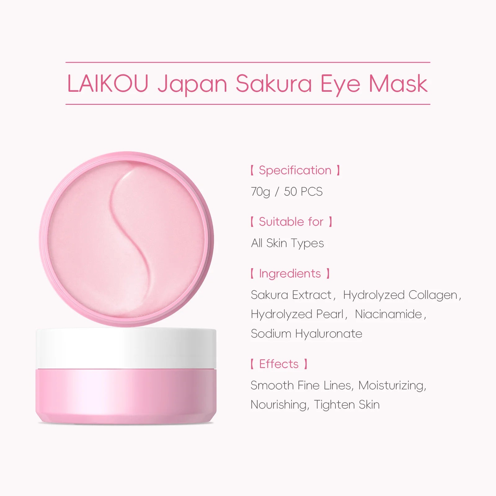 LAIKOU Japan Sakura Snail Eye Mask Fade Dark Circles Hydrating Moisturizing Eye Care Patch Oasis Select