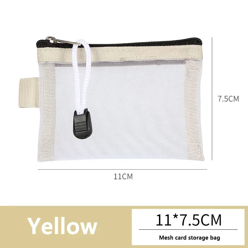 1/2pcs Storage Bags Mesh Cosmetic Bag Wallet Nylon Small Coin Purse Mini Zipper Pouch Mesh Storage Bags ID Credit Card Holder Oasis Select Yellow