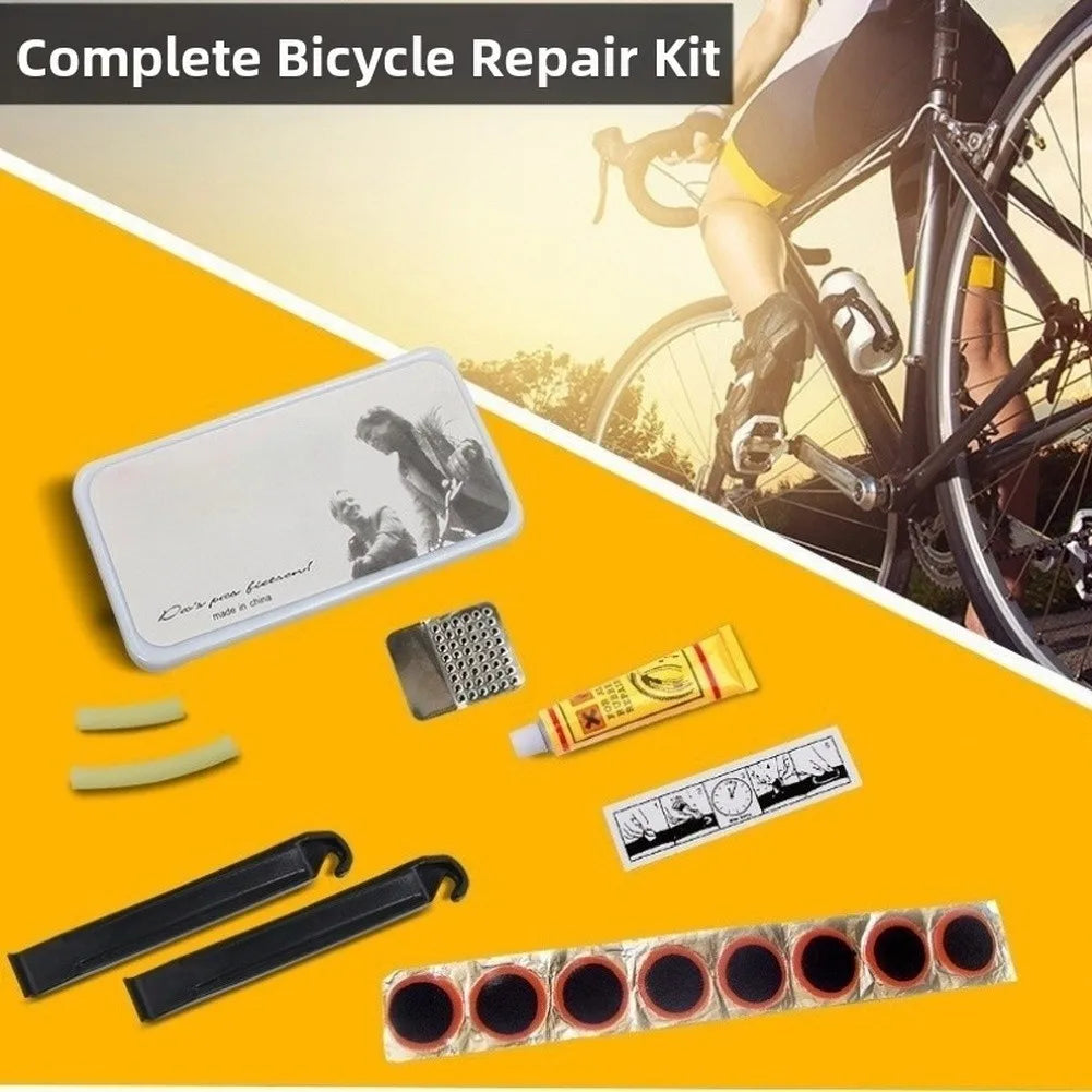 Bike Tire Repair Kit with Glue Patches Sandpaper Plastic Tire Levers and Portable Case for Cycling Maintenance Oasis Select