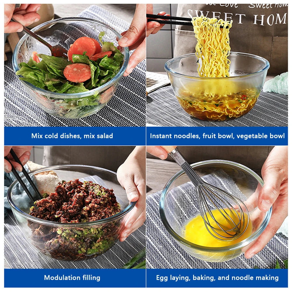Clear Thickened Glass Mixing Bowl – Microwave & Dishwasher Safe