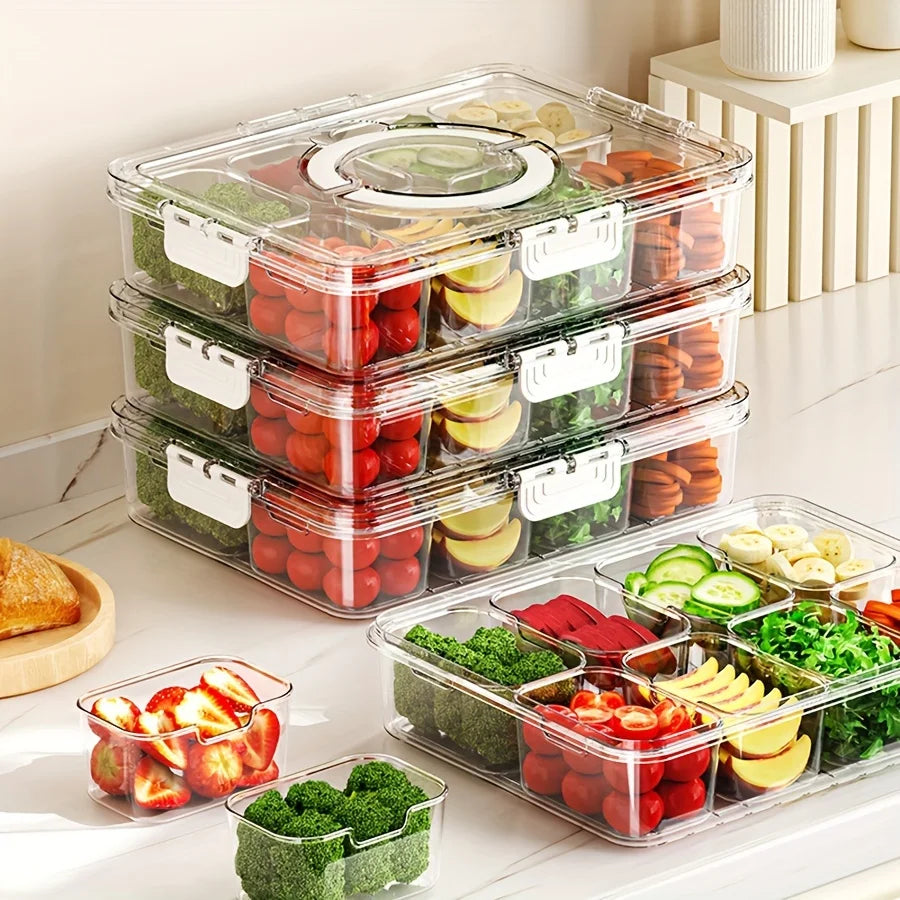 Divided Plate with Lid, Food Storage Box, Snack Box, 4/8 Grid Snack Box, Fruit Storage Box for Refrigerator, Vegetable, Fruit Oasis Select