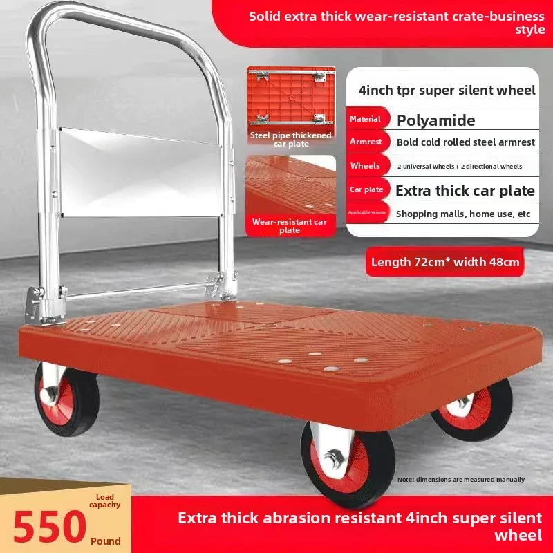 Trolley Folding Pull Goods Small Pull Truck Warehouse Trailer Portable Four Wheel Silent Handling Flat Truck Oasis Select 72G model