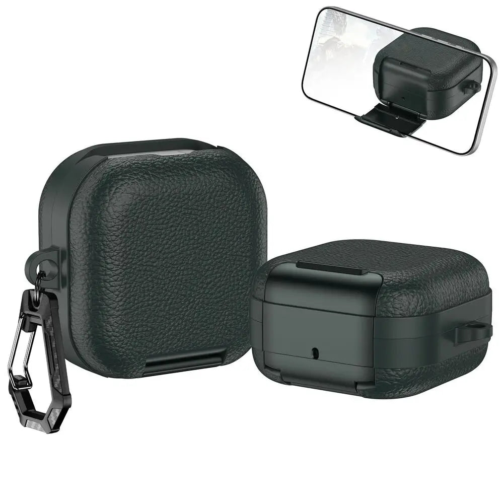 Shock Absorbing Protective Cover with Secure Lock and Adjustable Phone Stand Compatible with For Samsung Buds 4 and 4 Pro Oasis Select Army Green