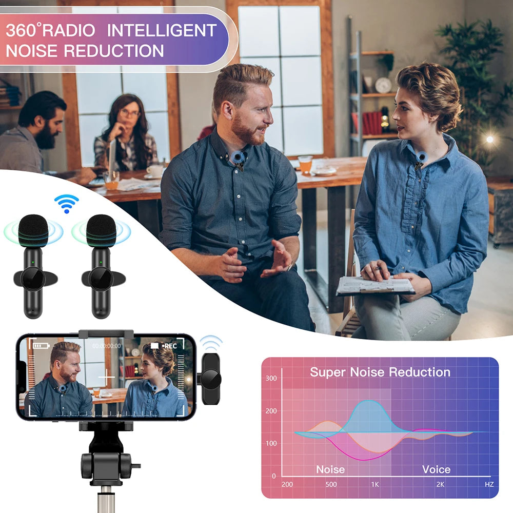 Wireless Dual Lavalier Mic Kit for iPhone, Android & PC