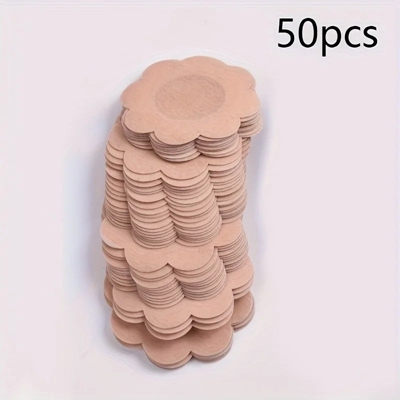50/100pcs Disposable Nipple Stickers, Self-adhesive Breathable Seamless Invisible Bra, Women's Fitted Bra Liner Oasis Select One Size flower shape 50PCS