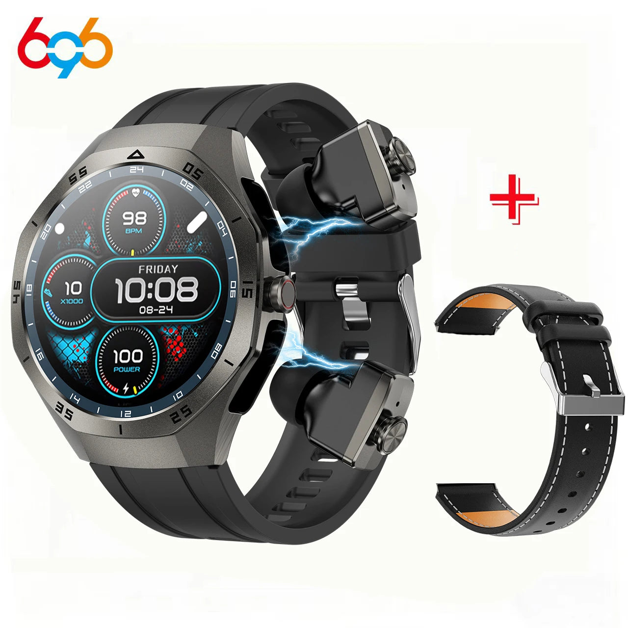 2-in-1 Bluetooth Earphones Smart Watch 24H Health Monitor NFC Men Women Sports Local Music Smartwatch With Built-in Headphones Oasis Select BKBKS a BKL