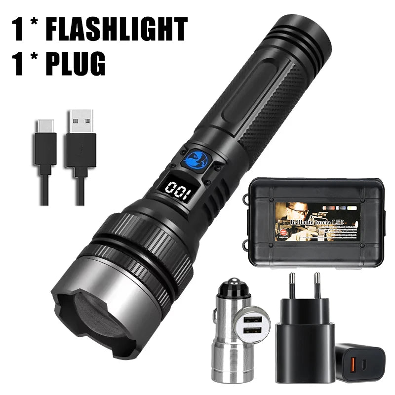 Ultra Bright Led Flashlight Rechargeable Lantern Portable Zoomable Lighting Torch Light for Outdoor Camping Fishing Cycling Lamp Oasis Select Set