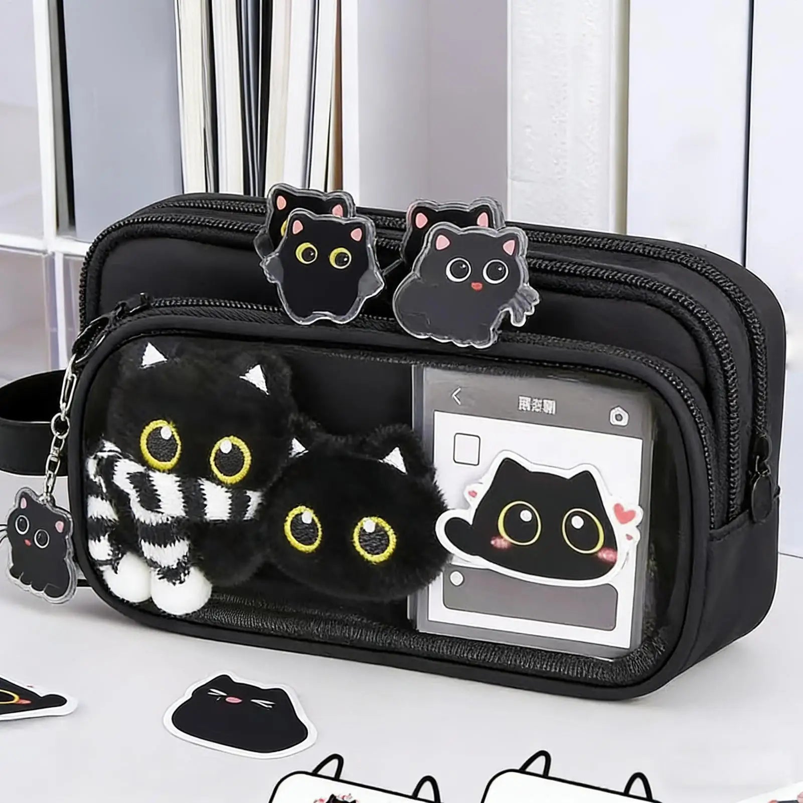 Girls Pencil Case Detachable Black Cat Storage Set Animal Pencil Case Stationery Supplies for Marker School Supplies Kids Teen Oasis Select