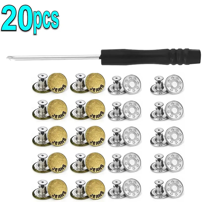 10/20Pcs Metal Jeans Buttons 17mm Replacement Screw Button Repair Kit Nailless Removable Jean Buckles Clothing Pants Pins Oasis Select 20pcs A-E