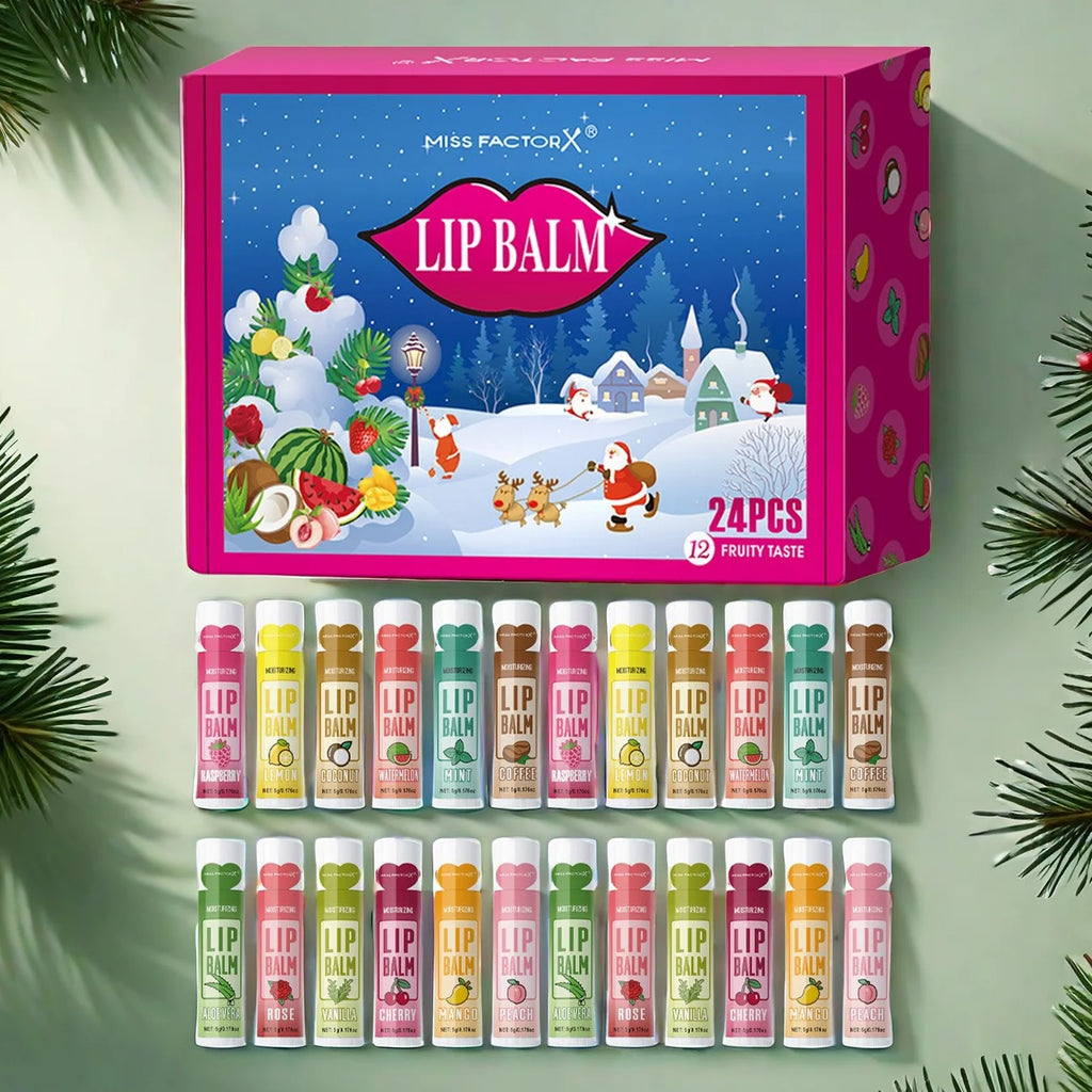 24PCS/ box 12 kinds of flower and fruit lip balm set Gift Natural fragrance moisturizing exfoliating and brightening lip color Oasis Select 24PCS lip balm set