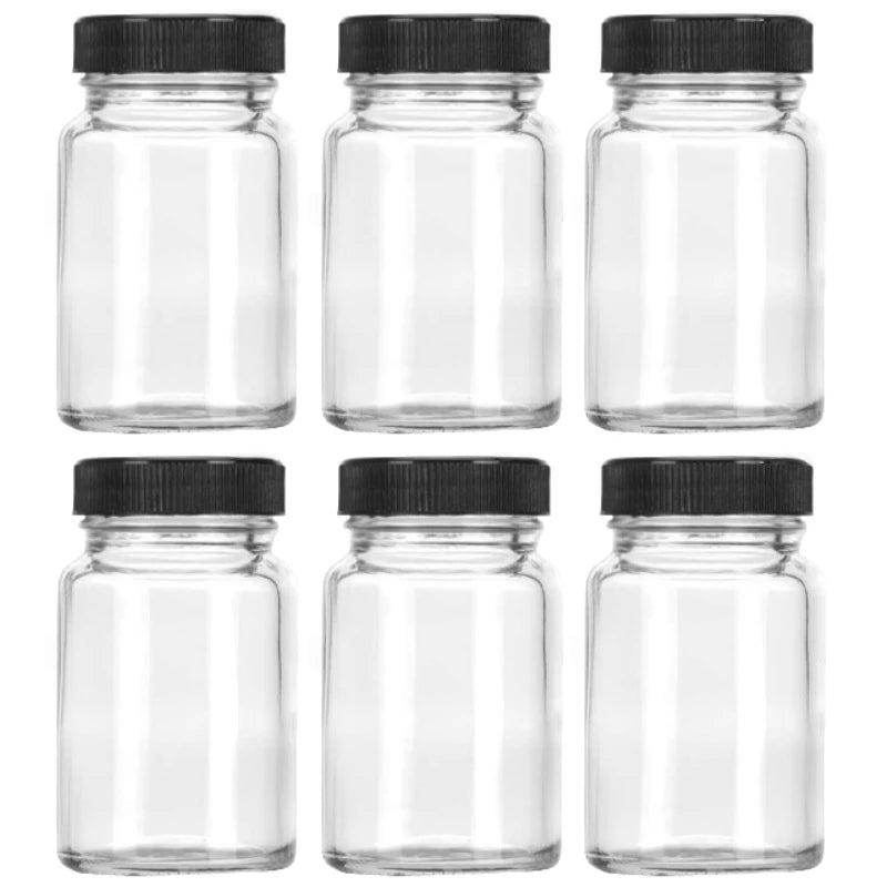 6Pcs Thickened Transparent Mini Glass Bottle with Black Sealed Lid, Reusable Empty Travel Container for Drink Sample Storage Oasis Select 6Pcs