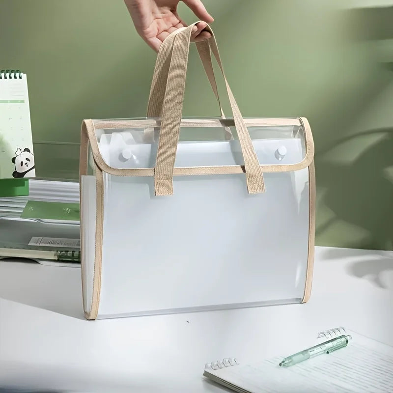 Large Capacity Waterproof Handheld Study Bag Elementary School Subject Test Paper Storage Bag Transparent Exam Bag PVC Material Oasis Select Brown