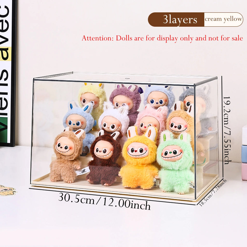1pc stackable transparent labubu doll display box acrylic blind box manual storage box household perfume storage display rack Oasis Select 3layers-cream yellow
