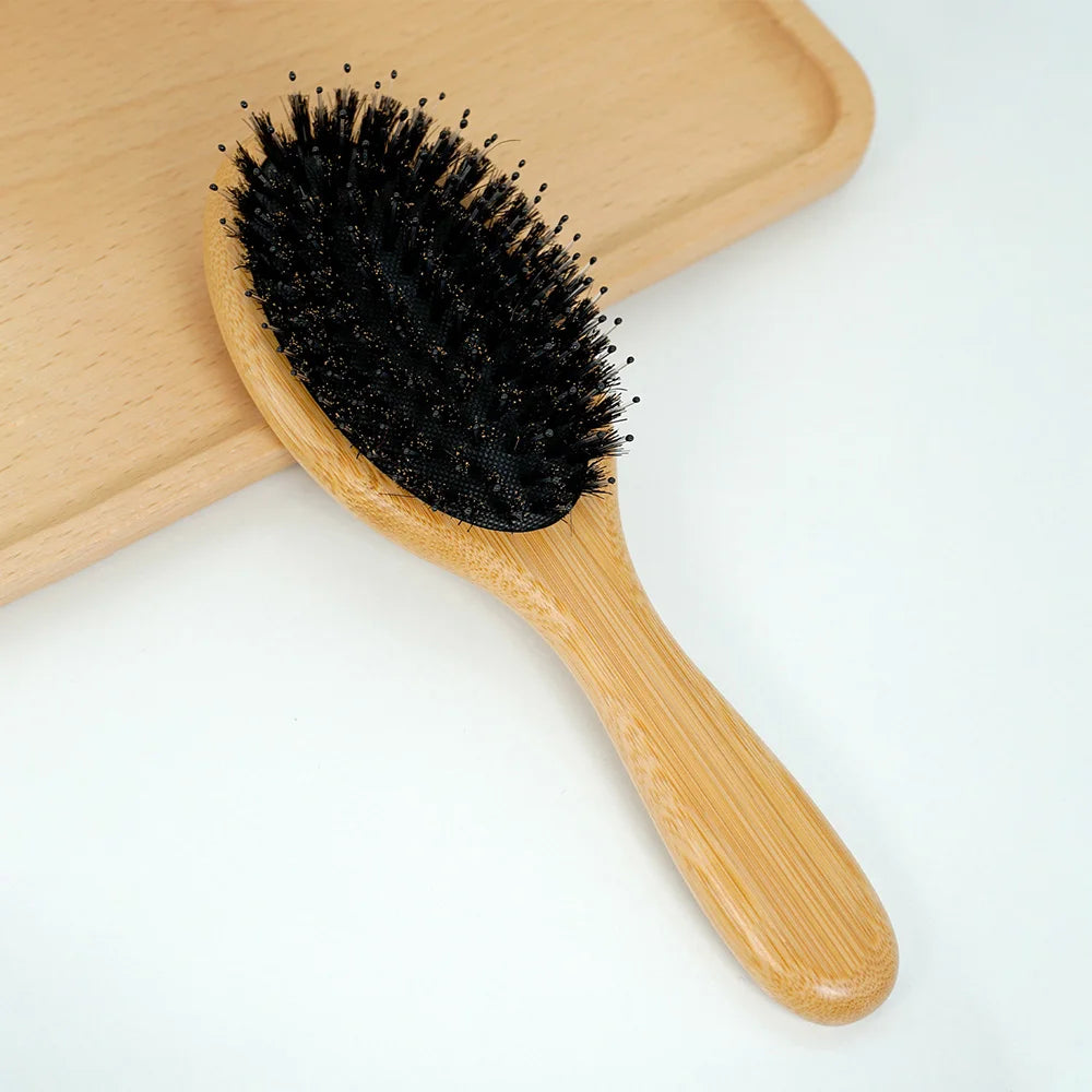 Natural Bamboo Comb Boar Bristle Hair Brush Portable Wooden Air Cushion Comb Scalp Detangler Haircomb Salon Styling Hair Tools Oasis Select Wood3
