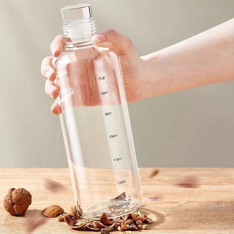 Borosilicate Glass Bottle with Sealed Lid with Time Scale - Leak-Proof, Fruit Tea Beverage Brewing Water Bottle Drink Container Oasis Select