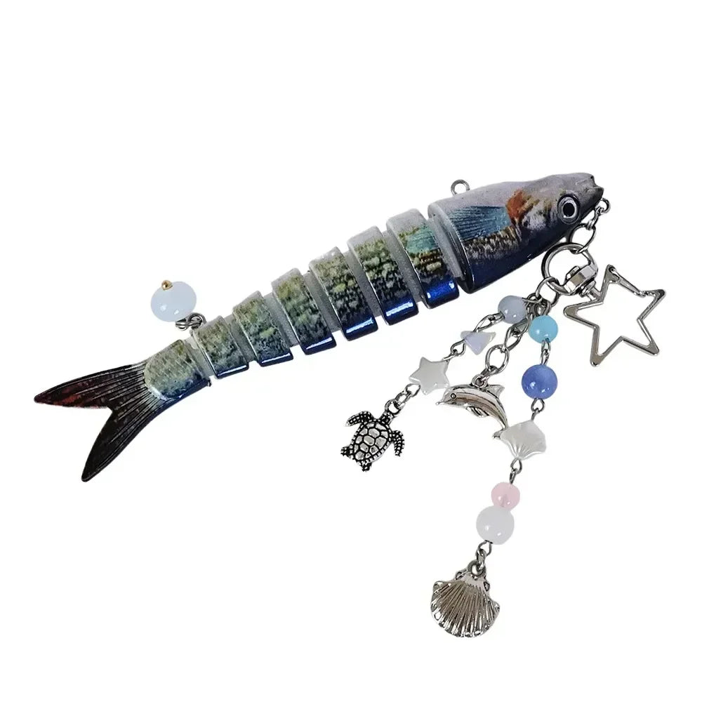 New Plastic Fish Keychain Multi Jointed Simulation Fish Hook Key Chain Backpack Pendant Gifts Oasis Select E