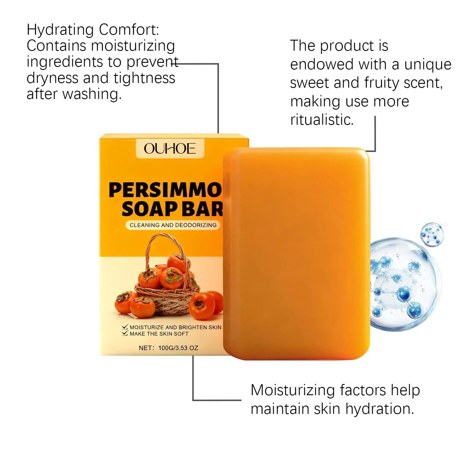 Persimmon Fresh Bath Soap Gentle Care Nourishes and Moisturizes Skin Cleanses Leaves Fragrance Hydrates Beautifies Skin Oasis Select