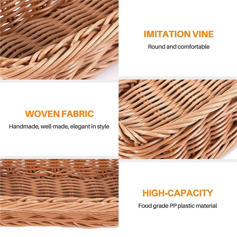 LIKE WISH 2Pc Rattan Plastic Basket Cutlery Basket Rectangular Storage Box Cutlery Fork Chopsticks Bread Cake Fruit Storage Oasis Select