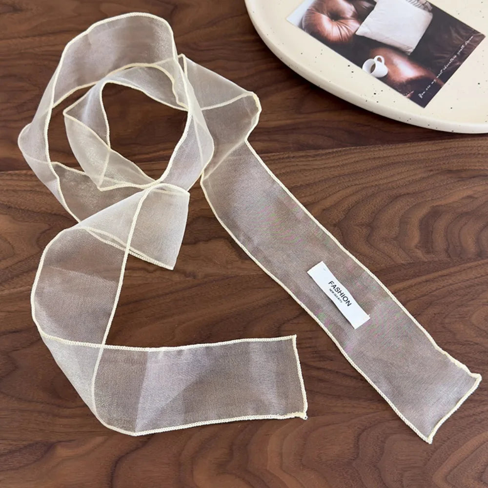 Decorative Solid Color Silk Scarf Y2K Thin Organza Headscarf Narrow Scarf Beach Oasis Select Beige