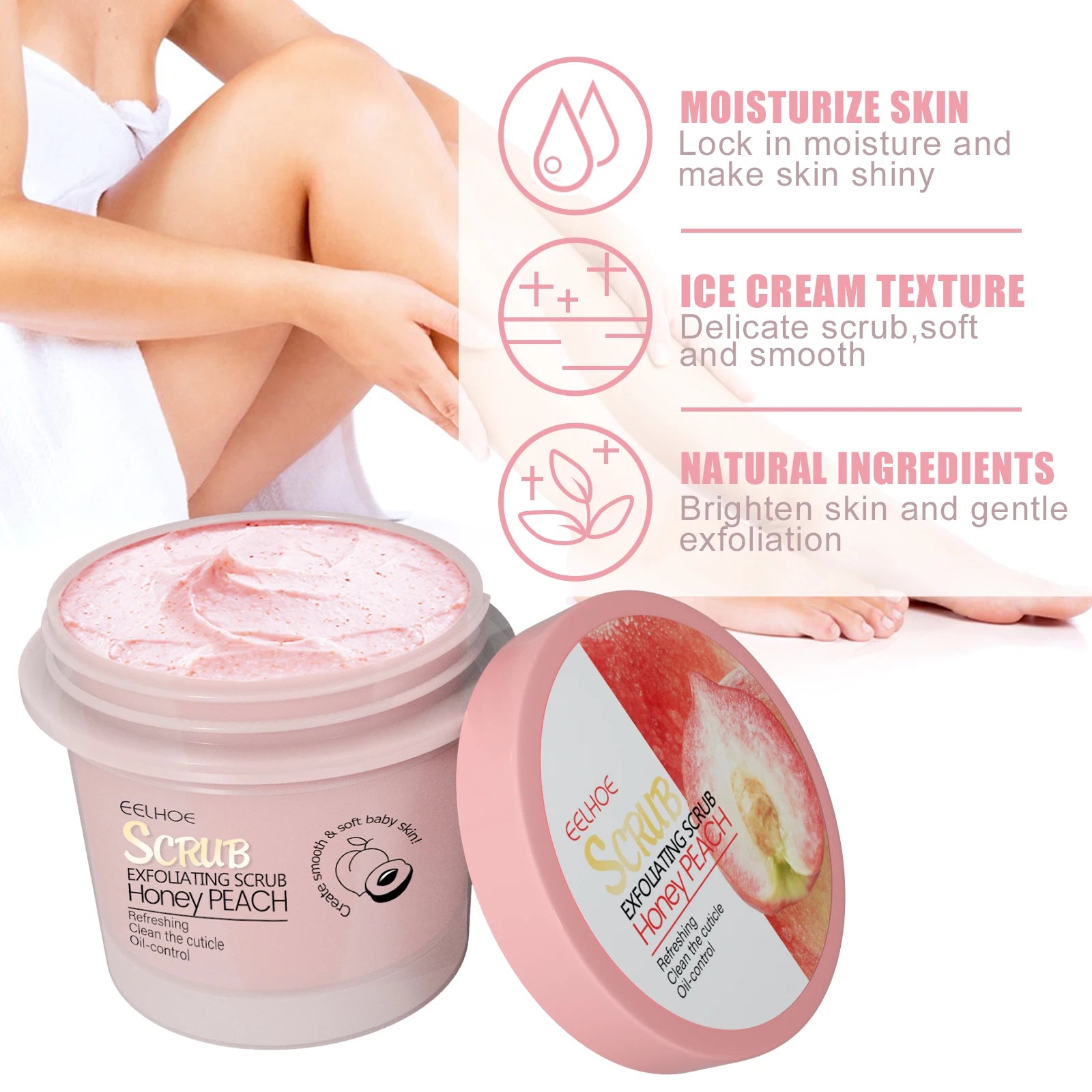 Honey Peach Body Scrub Cream Deeply Cleansing Exfoliating Scrub for Smooth & Glowing Skin Dead Skin Removal Moisturizing Oasis Select