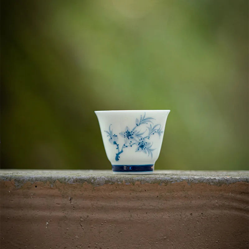 Clay White Porcelain Hand-painted Blue Tea Cup Ceramic Kung Fu Teacup Single Cup Blue And White Cup Oasis Select