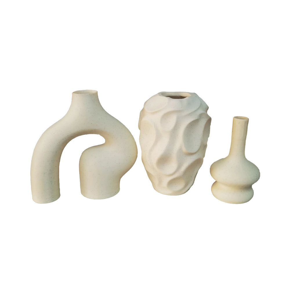 3pcs Bohemian Ceramic Vase Set Modern Minimalist Round & Donut Shape Geometric Pattern Perfect For Fashion Home Decoration Oasis Select 3pcs