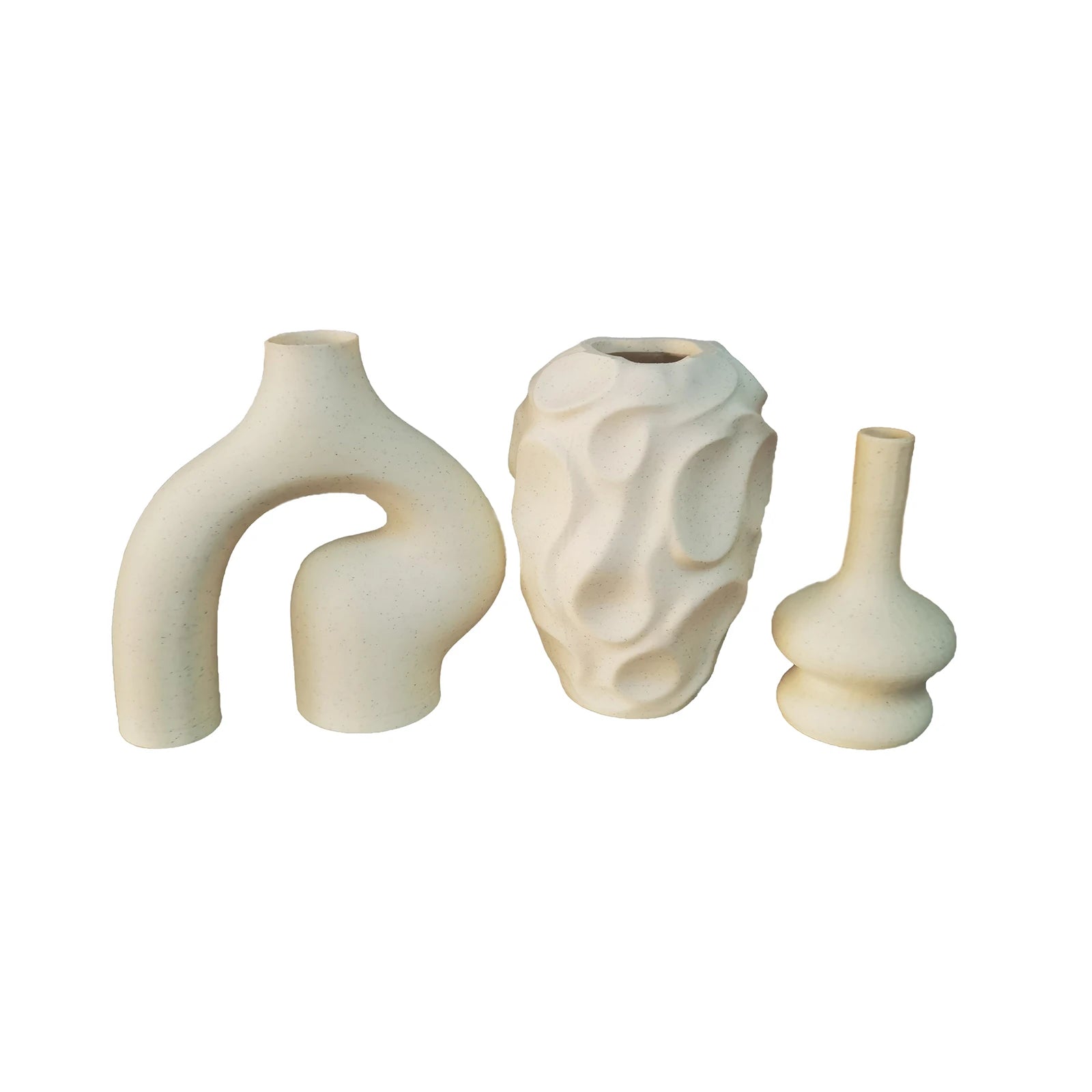 3pcs Bohemian Ceramic Vase Set Modern Minimalist Round & Donut Shape Geometric Pattern Perfect For Fashion Home Decoration Oasis Select 3pcs