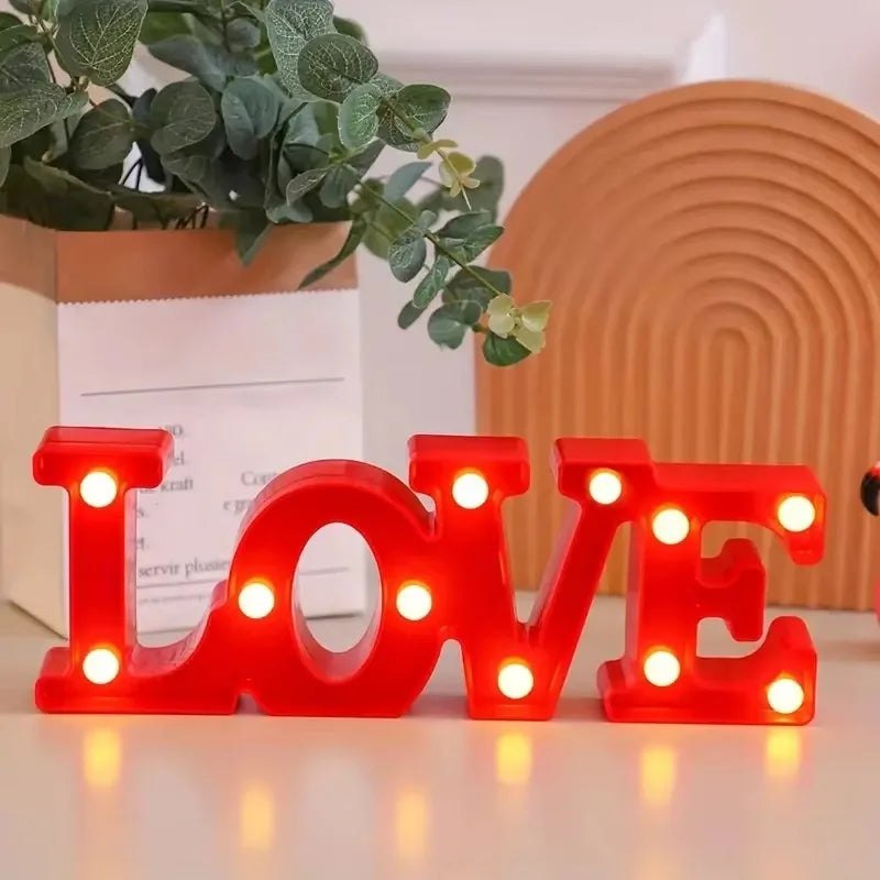 Valentine's Day LOVE LED Sign Lights Romantic Letter Lights Home Desktop Decoration Wedding Atmosphere Props Holiday Party Decor Oasis Select Red