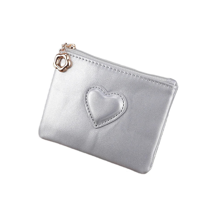 Heart Shaped Coin Purse – Zipper Pouch & Card Holder Gift Coin Purse Wallet Oasis Select Silver