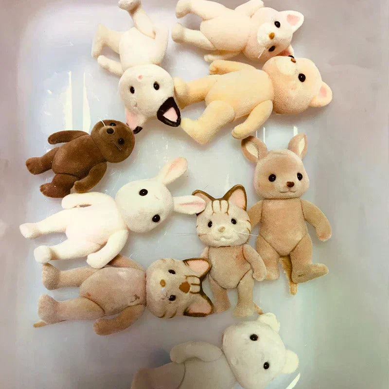1PC Forest Family Animal Figure Rabbit Bear Dog Flocked Shaggy Figurine Animal Model Toy For Kid Factory Defects Oasis Select