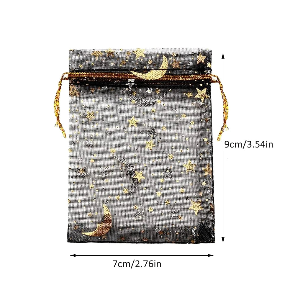 50pcs Mixed Color Moon Star Organza Bags Satin Drawstring Organza Pouch Wedding Party Favor Gift Bag Jewelry Watch Bags Oasis Select