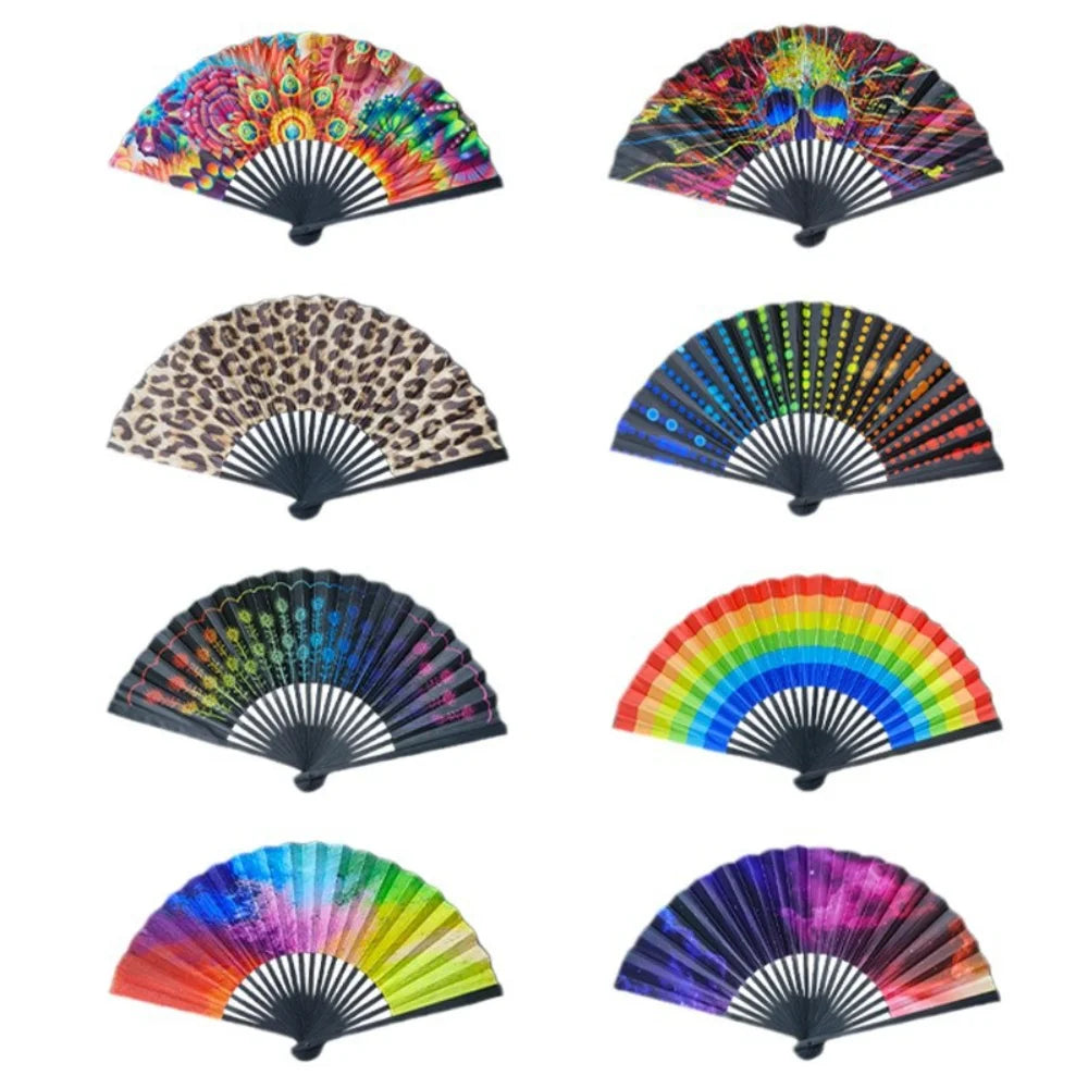 Leopard Print Folding Fan – 23cm Black Frame | Party & Stage