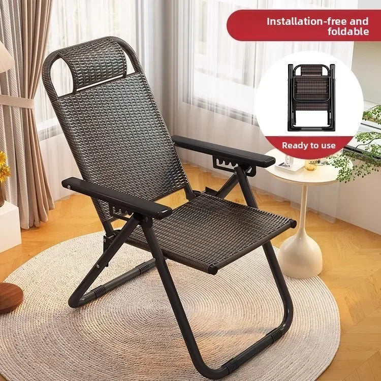 Rattan chair rattan woven folding lunch break recliner home leisure backrest elderly lazy chair durable nap bed folding chair Oasis Select Two fold-A