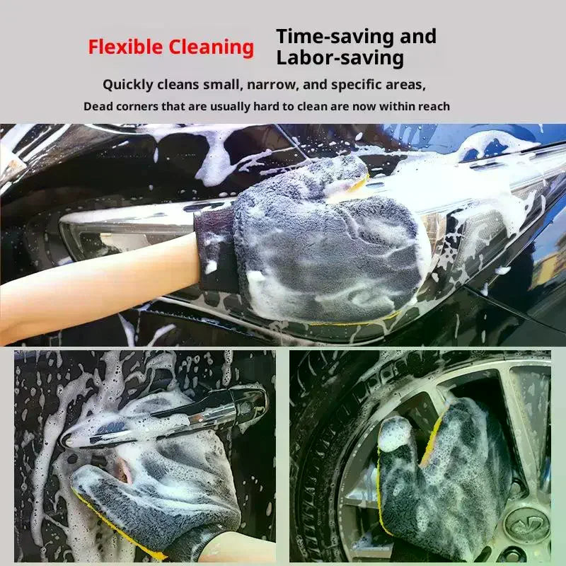 1/2 Pcs Microfiber Car Washing Glove Double-Faced Thickened Coral Fleece Cleaning Brush Gloves Car Detailing Cleaner Care Tool Oasis Select