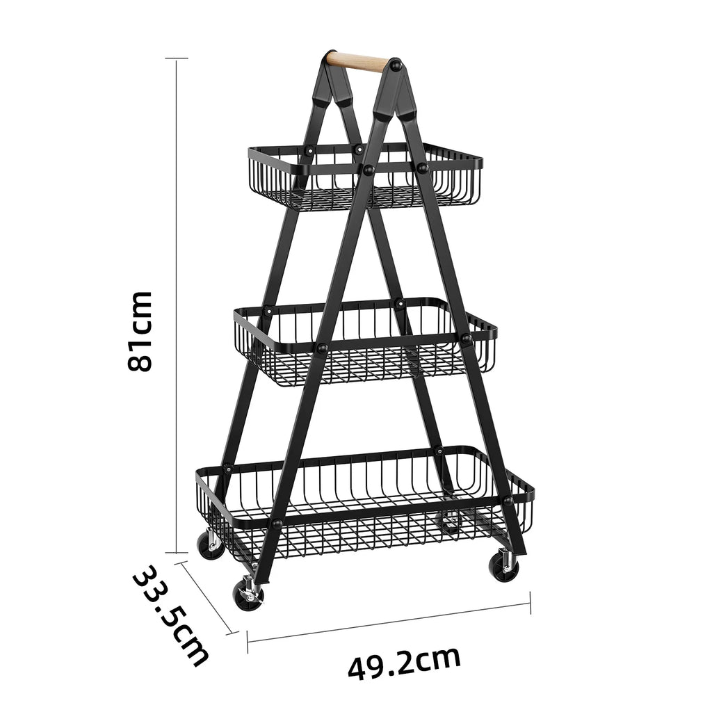 Kitchen rack Floor-to-ceiling multi-layer removable storage rack Household wooden pole trolley Vegetable basket Snack storage Oasis Select Triple black