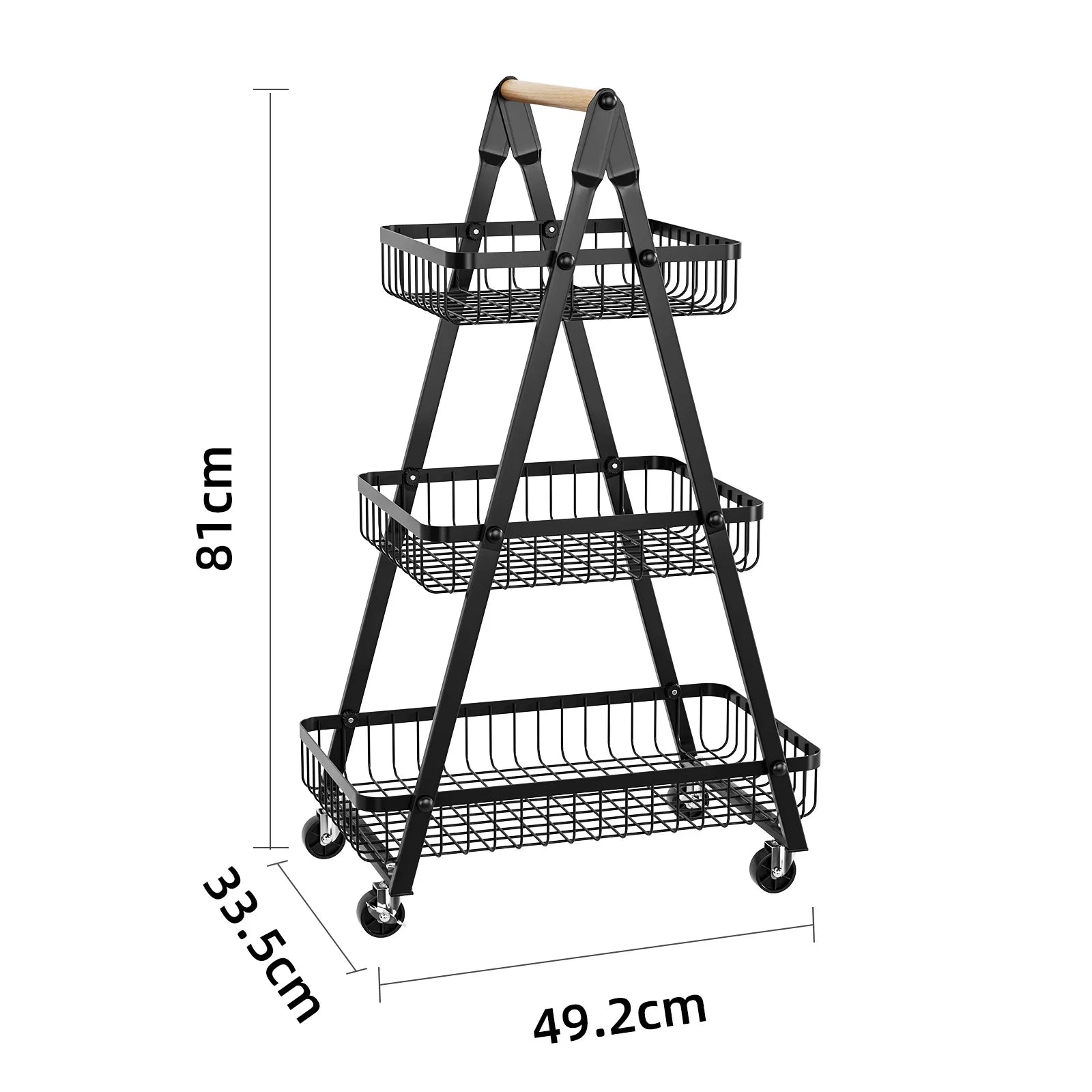 Kitchen rack Floor-to-ceiling multi-layer removable storage rack Household wooden pole trolley Vegetable basket Snack storage Oasis Select Triple black