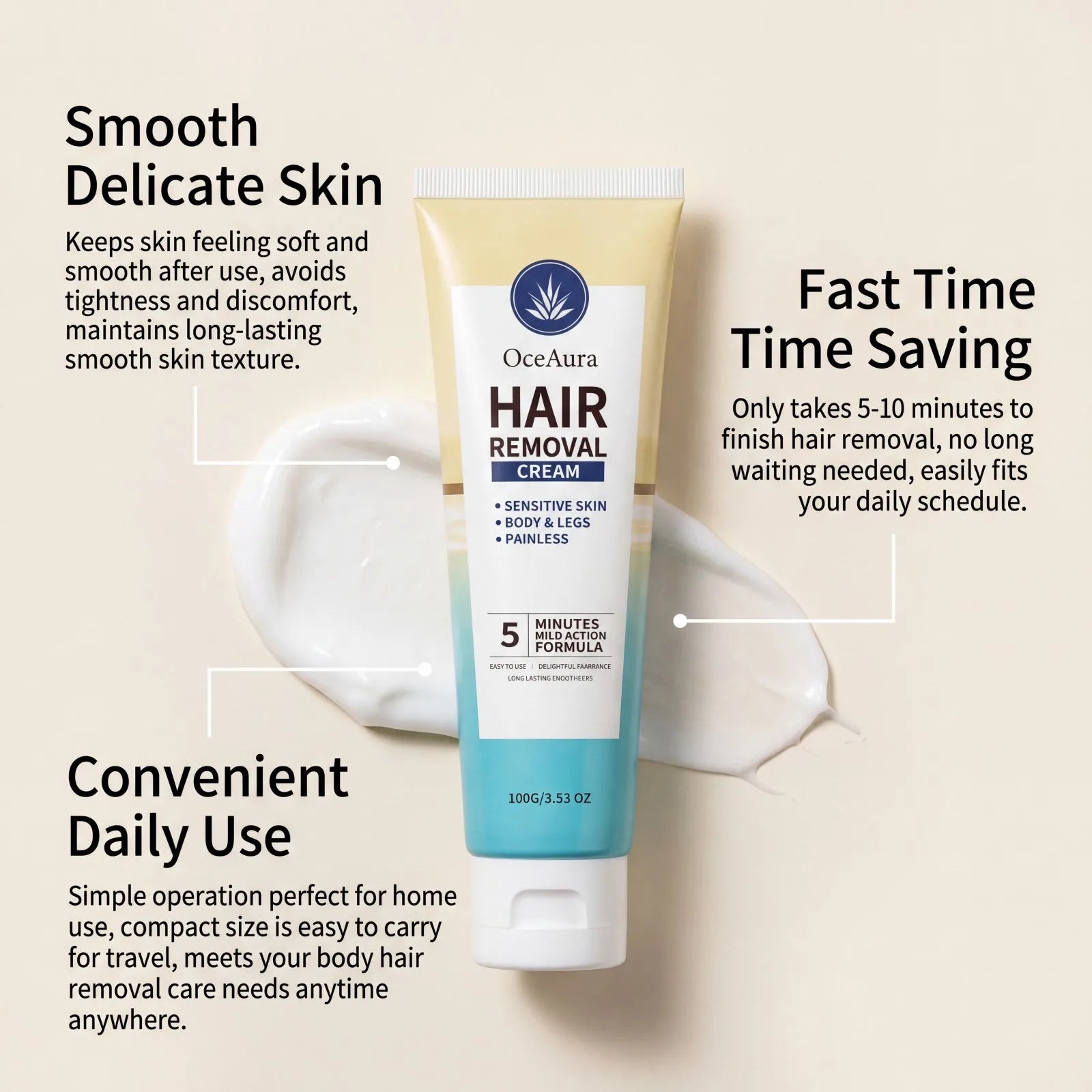 New 2026 Body Hair Removal Cream For Underarm Leg Arm Hair Growth Inhibitor Painless Shea Butter Hydrating Depilatory Cream 100g Oasis Select
