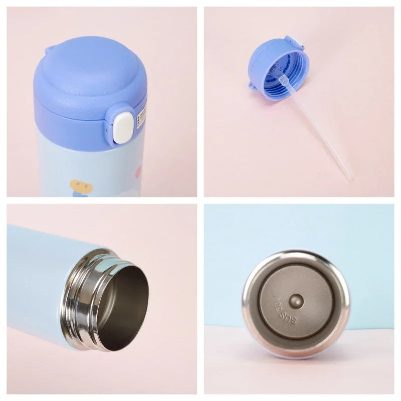380ML Thermos Vacuum Flask Cute Cartoon 304 Stainless Steel Thermal Water Bottle Insulated Straw Cups Tumbler Drinkware Oasis Select