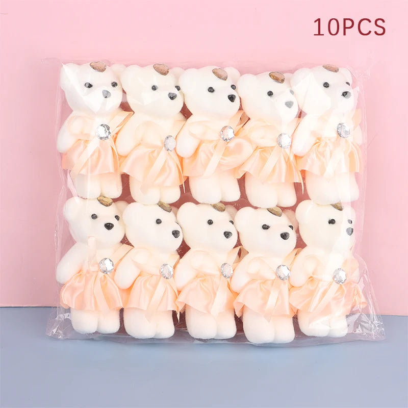 10Pcs 12cm Bear Flower Bouquet Toy Cartoon Doll Teddy Bear Bouquet Graduation Birthday Wedding Gifts Party Decor Oasis Select Champagne