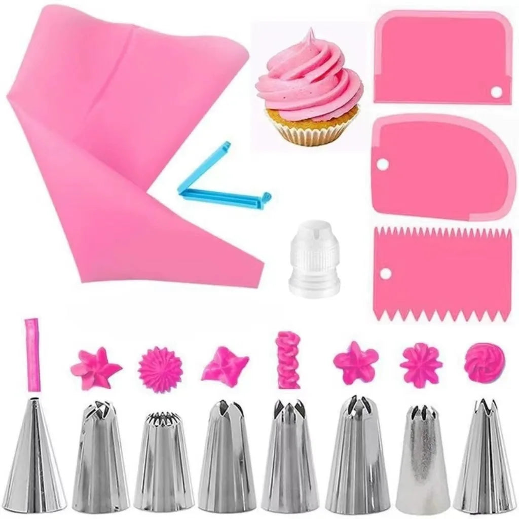 Cake Decorating Tool Set Silicone Pastry Bags DIY Cake Icing Piping Stainless Nozzle Reusable Cream Decorating Mouth Baking Tool Oasis Select