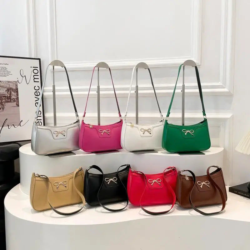 PU Leather Bow Shoulder Bag for Women | Underarm Handbag