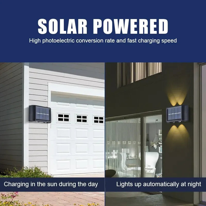 4LED Beads Up and Down Light Solar Powered Waterproof Wall Light for Courtyard Garden Carport Oasis Select